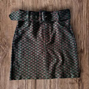 Small Bershka Geometric Pattern Mini Skirt with Belt